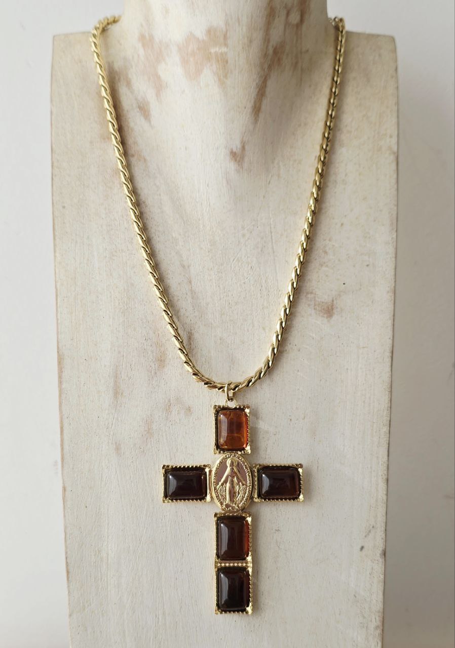 Amber Cross Stainless Steel Necklace Nola by Bijusol