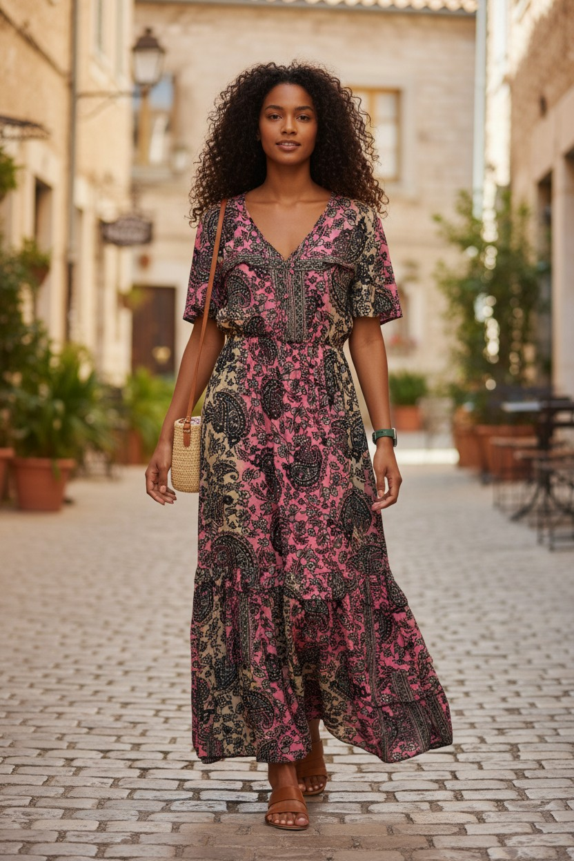 Aria Silk Boho Maxi Dress - Blush Pink NolaByBijusol