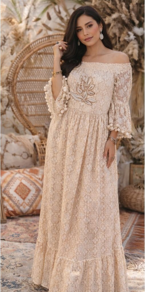 Boho Lace Cotton Maxi Dress NolaByBijusol