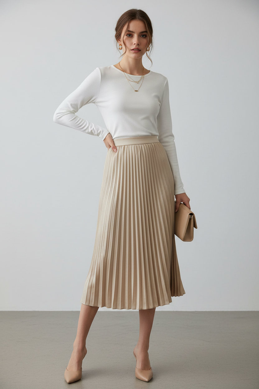 Satin Pleated Skirt – One Size (TU) with Elastic Waist NolaByBijusol