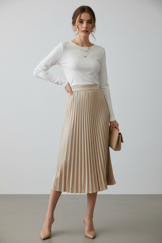 Satin Pleated Skirt – One Size (TU) with Elastic Waist NolaByBijusol