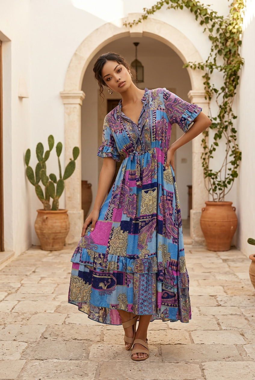 Aria Silk Boho Maxi Dress - Blush Pink NolaByBijusol