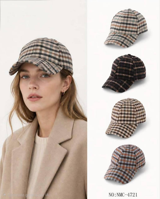 Unisex Checked Baseball Cap – Viscose & Cashmere Blend Nola by Bijusol