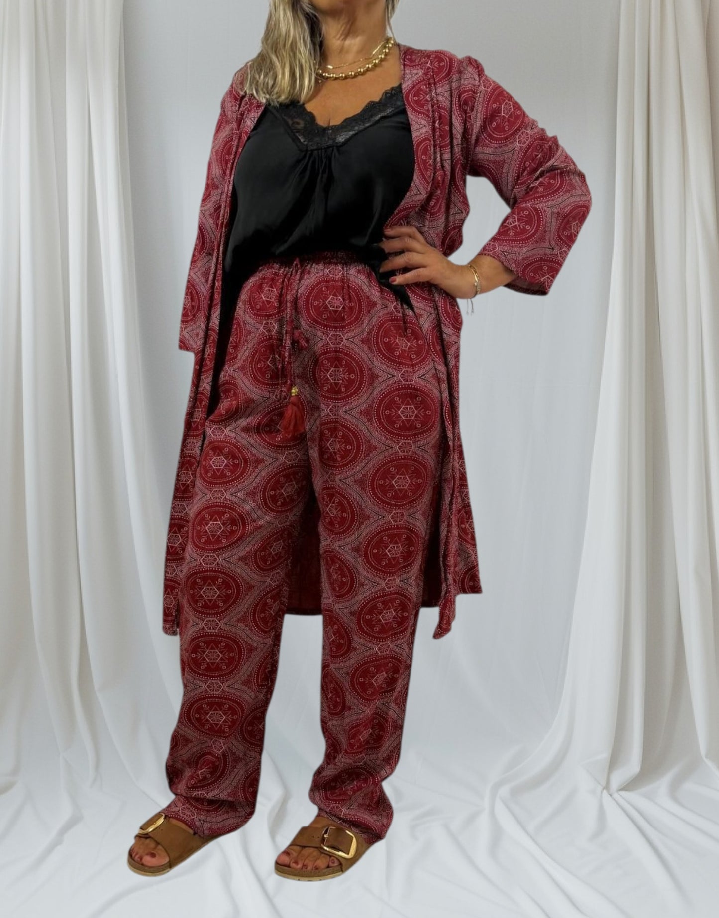 Nola Harmony Set – bordo Boho Kimono & Trousers 2164