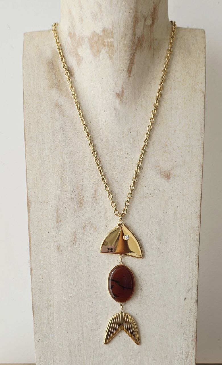 Amber Fish Stainless Steel Necklace Nola by Bijusol