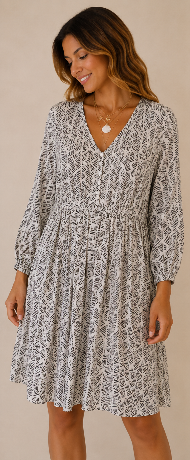 Viscose Short Dress with Buttons & Elastic Waist 170511 NolaByBijusol