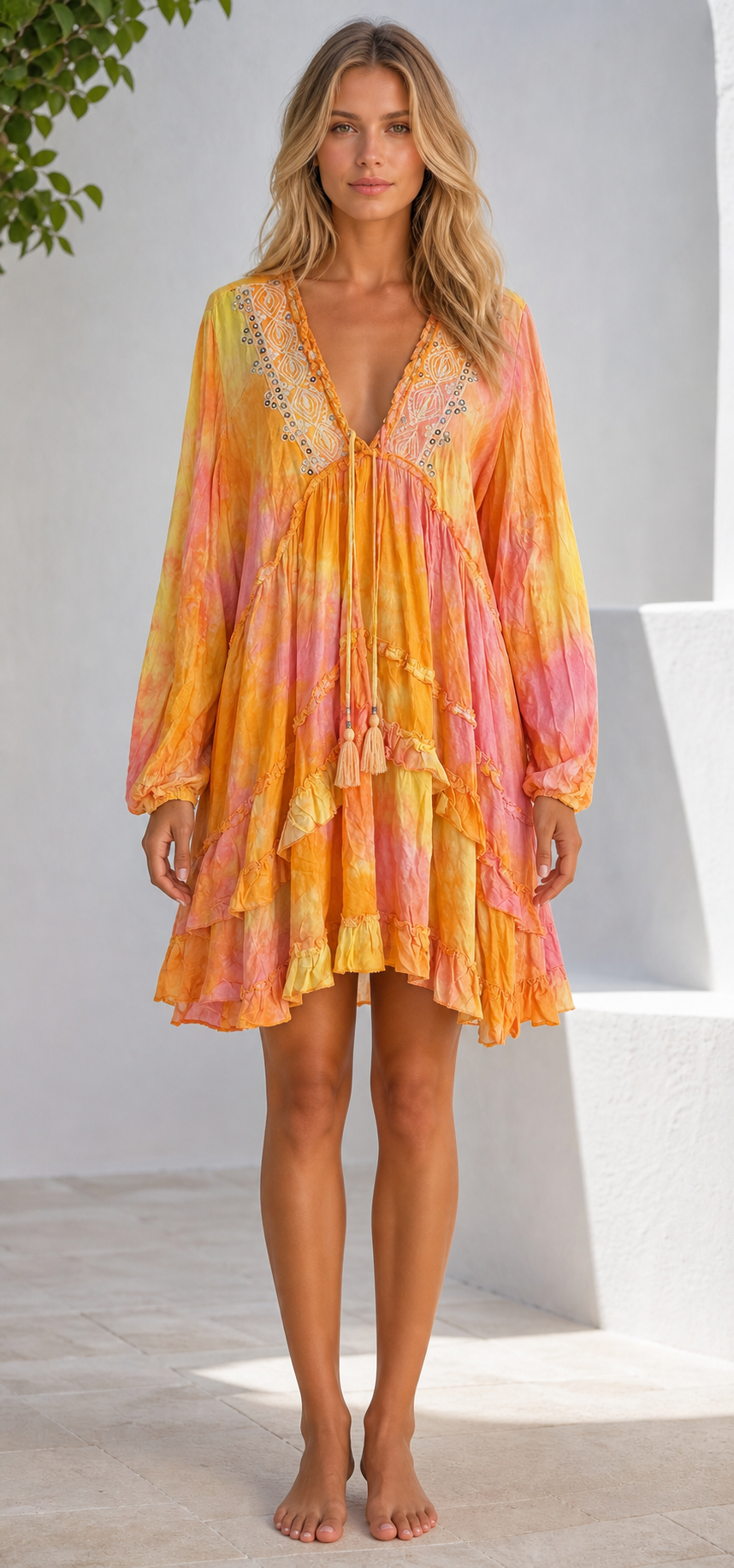 Nola Embroidered Tie-Dye Viscose Dress 22-4006b NolaByBijusol