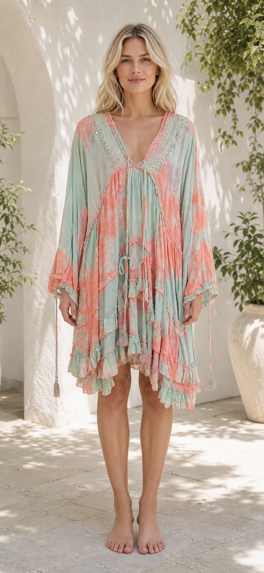 Nola Embroidered Tie-Dye Viscose Dress 22-4006b NolaByBijusol
