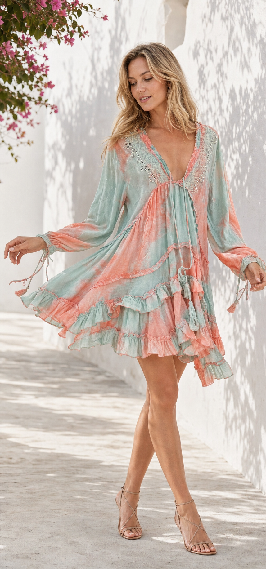 Nola Embroidered Tie-Dye Viscose Dress 22-4006b NolaByBijusol